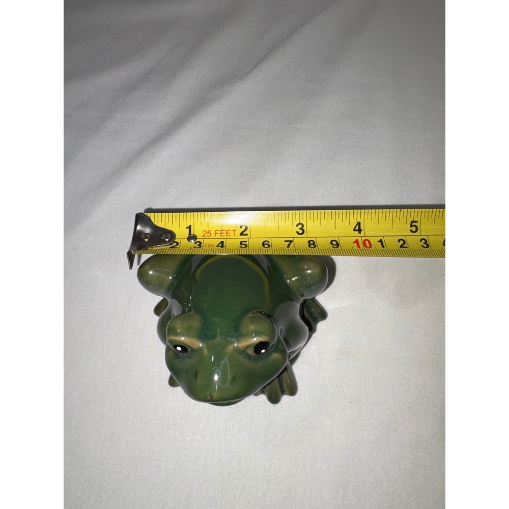 Green Ceramic Frog Figurine Glossy Glaze Decorative Animal Statue Vintage - Picture 8 of 10